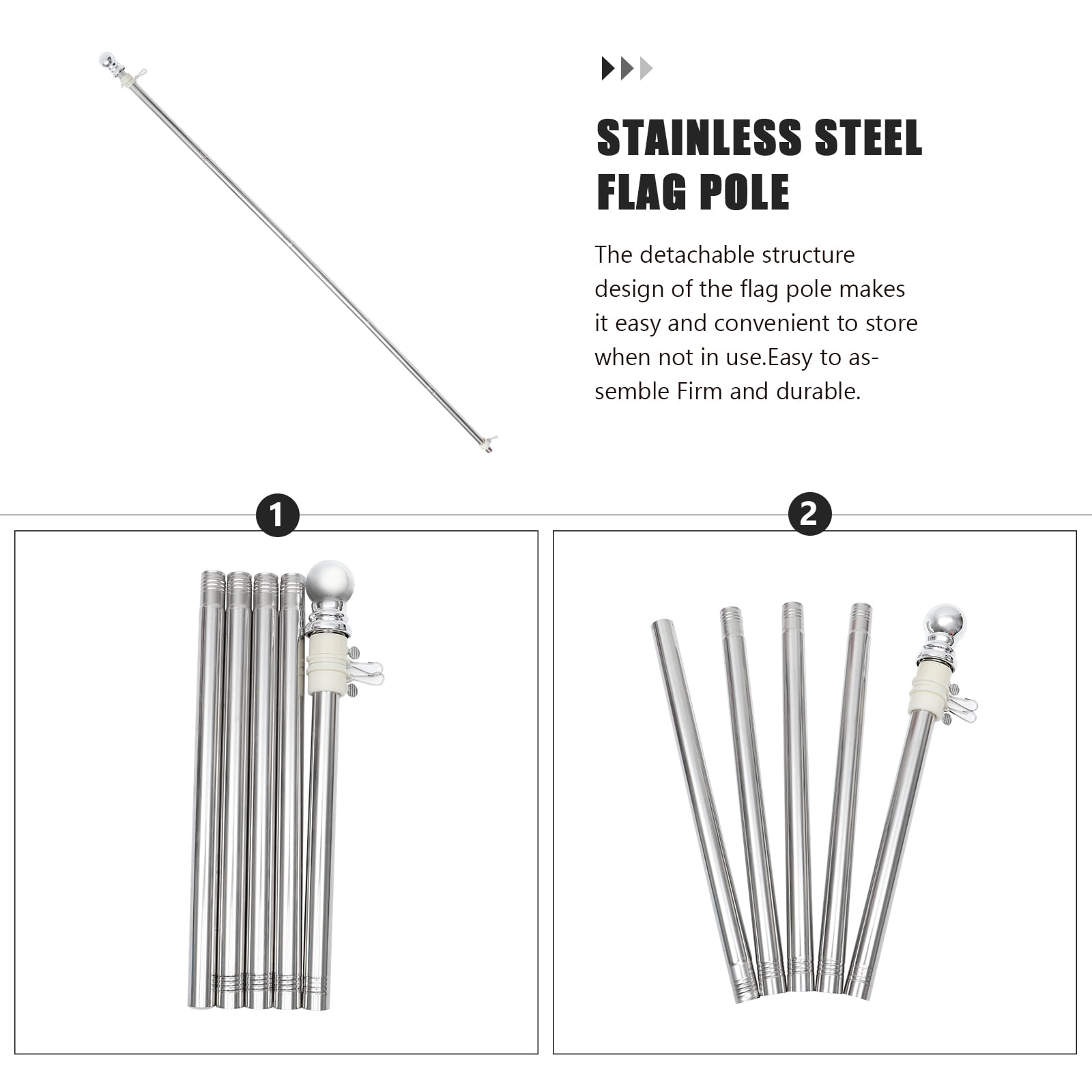IBASETOY Rustproof Flag Rod Stainless Steel Flagpole Yard Porch 1 Set