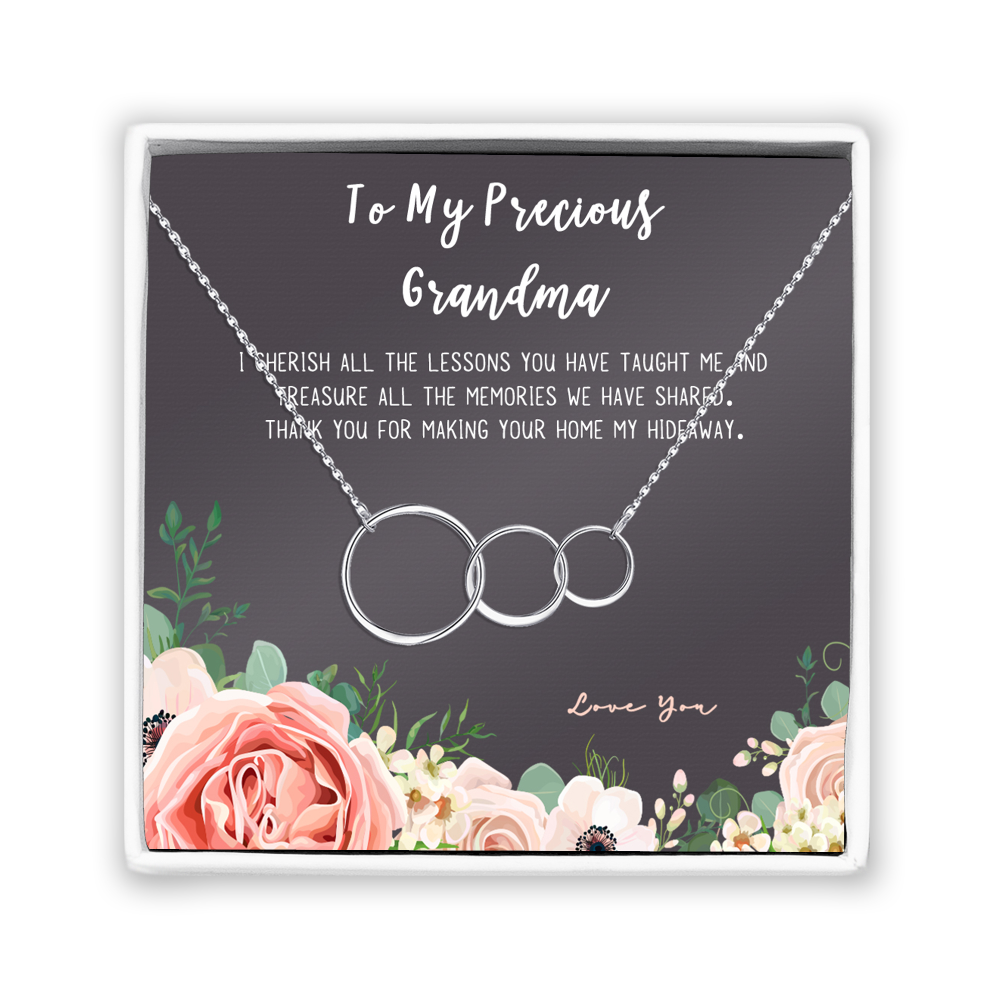 Gift for Grandmother's Day Card Necklace, Mother's Day Jewelry, Mother' Day Necklace and Card Gift, Necklace and Card Mother's Day Gift, Ships Next Day! [Silver 3 Rings, No-Personalized Card]