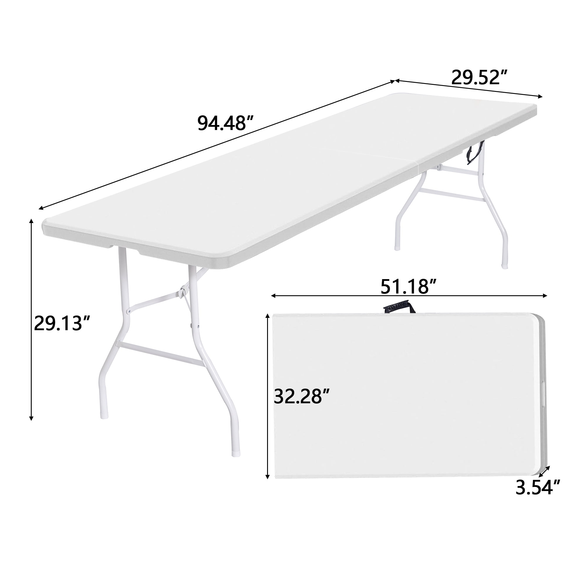 8 Foot Folding Table,Outdoor Folding Table,Bi-Fold,Outdoor Table for Picnic Party Dining Camp,White