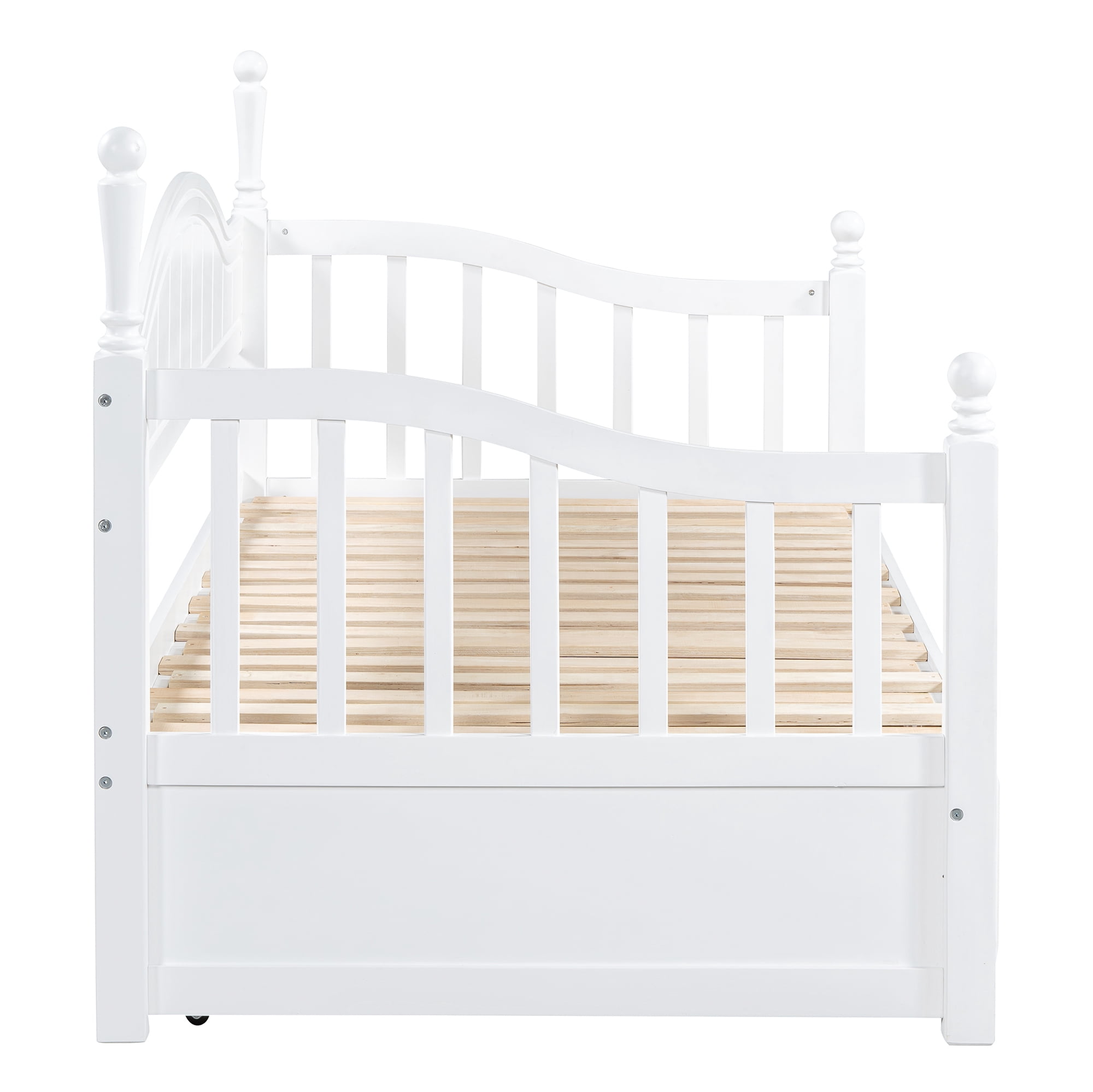 Euroco Wood Twin Size Daybed with Trundle and Drawers, Extendable Bed, White