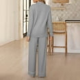 thumbnail image 4 of YOIAVAIOY Womens Pajama Sets 2 Piece Ribbed Knit Lounge Set Button Down Shirts and Wide Leg Pants Matching Sets Soft Knitted Pjs Sleepwear Set Gray S, 4 of 6