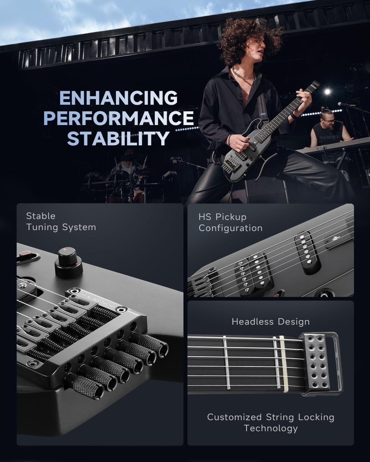 Donner HUSH X Electric Guitar Kit - Featherlight Travel Guitar with Easy Assemble Stands, Great for Travel and Practice, Mahogany Solid Body, Gig Bag, All Accessories, Black