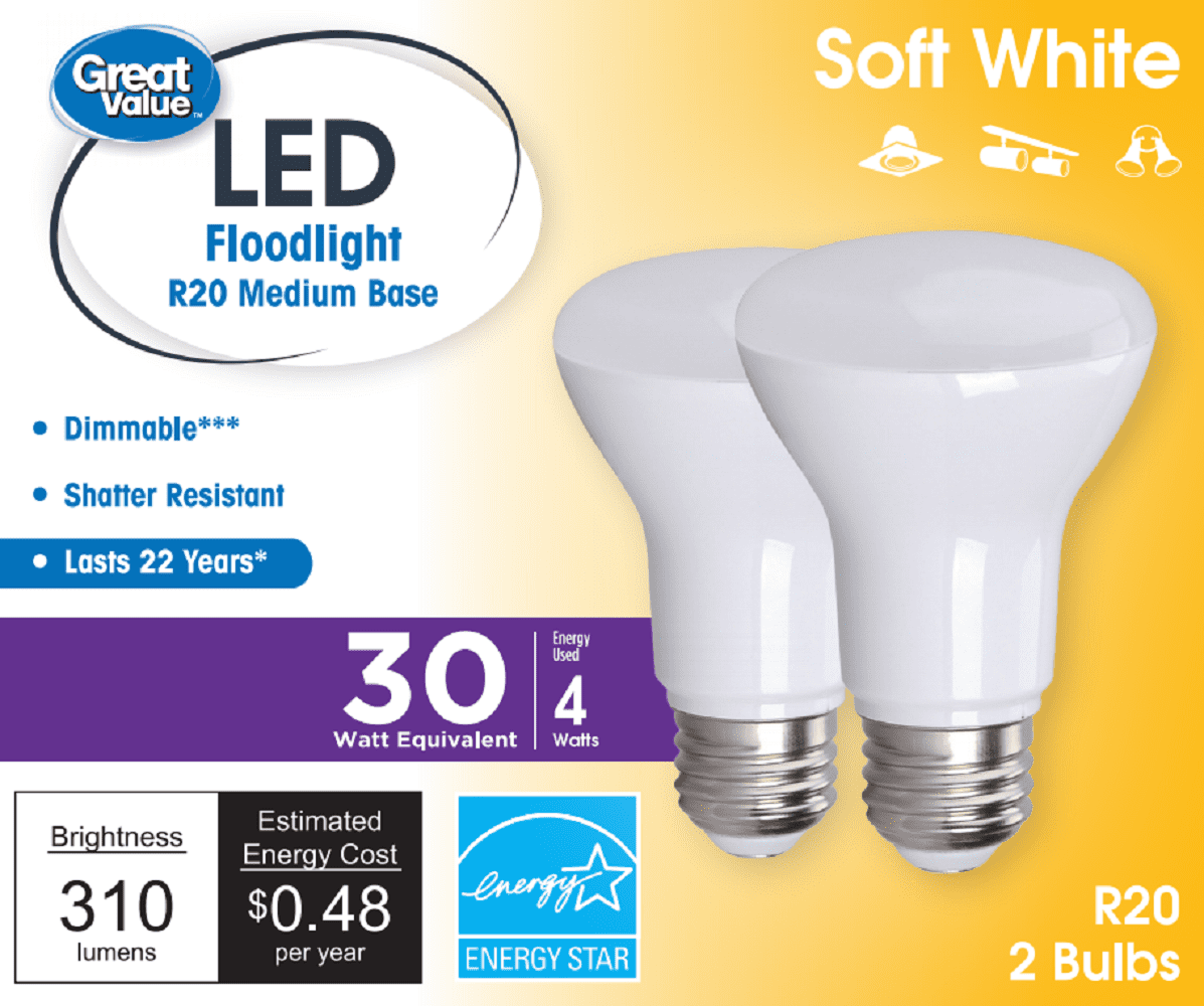 Uithoudingsvermogen moeilijk motief Great Value Directional LED Light Bulb Soft White Dimmable 4W (30W  Equivalent) 2 Count - Walmart.com