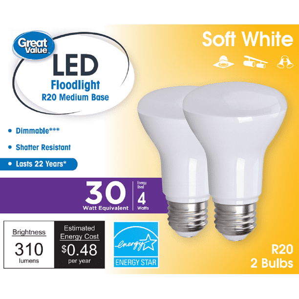 Antecedent Continent Echt niet Great Value Directional LED Light Bulb Soft White Dimmable 4W (30W  Equivalent) 2 Count - Walmart.com