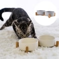 thumbnail image 3 of Cuenco de cerámica para perros y gatos con soporte de madera, juego de agua y comida ponderada mate antideslizante para gatos y perros pequeños, 3 of 5