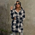 thumbnail image 5 of Frostluinai Womens Fuzzy Fleece Zip Up Jacket with Pockets Oversized Long Sherpa Hoodie Winter Jackets Warm Flannel Plaid Outerwear Coat, 5 of 7