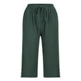 thumbnail image 5 of Womens Elastic High Waist Capri Pants Summer Casual Loose Fit Capris Wide Leg Cotton Linen Pants, 5 of 9