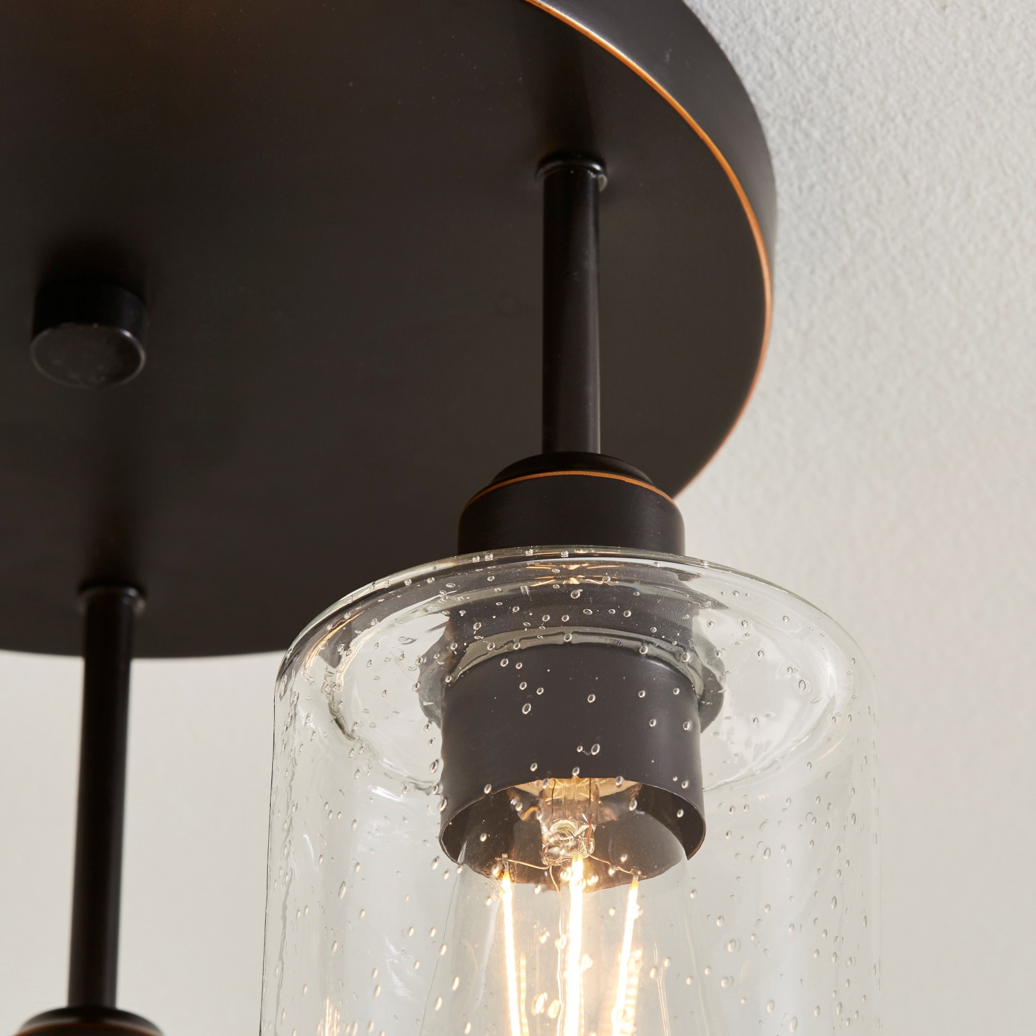 Better Homes & Gardens 13" Farmhouse 3-Light Bronze Flush Mount Ceiling Light, Seeded Glass Shades