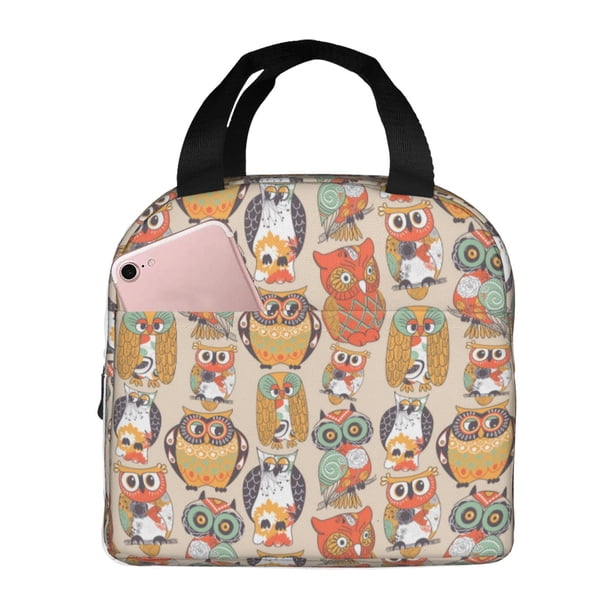 Easygdp Colorful Owls Bolsa Térmica Premium - Tela Oxford Impermeable, Gran Capacidad, Bolsillo Frontal, Unisex para Trabajo, Escuela, Actividades al Aire Libre y Picnics