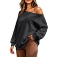 thumbnail image 5 of TARIENDY Womens Sweatshirts Loose Fit Casual Long Sleeve Fall Shirts Fashion Off the Shoulder Pullover Tops Fleece Lined Solid Color Outfits Black M, 5 of 9