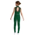 thumbnail image 2 of Jowowha Kids Girls Dance Unitards Rhinestones Mesh Splice Full Body Skating Jumpsuit Sleeveless Green 6, 2 of 7