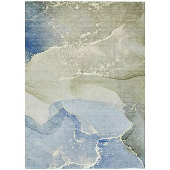HomeRoots 560245 9 x 12 ft. Blue Abstract Washable Non Skid Indoor Outdoor Rectangle Machine Woven Area Rug