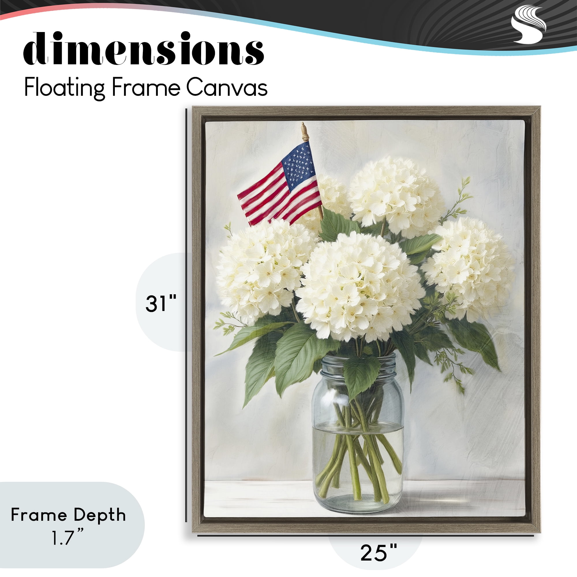 Stupell Industries Festive Patriotic Hydrangea Brown Framed Floater Canvas Wall Art, design by Kim Allen
