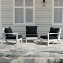 WestinTrends Avalon Outdoor Patio HDPE Sectional Sofa with Patio Cushions, White/Navy Blue