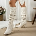 thumbnail image 3 of Rokment Slouchy Knee High Dress Boots for Women Fall Winter Fashion Slouch Leather Pointed Toe Block High Heel Pull on Mid Calf Tall Boots White Size 7.5, 3 of 8