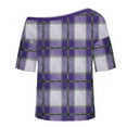 thumbnail image 5 of Htigea Off Shoulder Tops for Women Plaid Short Sleeve Shirt Casual Loose Fit Blouse Summer Tunic Tops for Holiday Party Purple S, 5 of 6