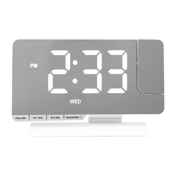 Reloj Despertador De Proyección Con 6 Niveles De Brillo, Proyector Giratorio De 180, Alarma Dual, Puertos De Carga USB, Pantalla LED Para Dormitorio Oficina