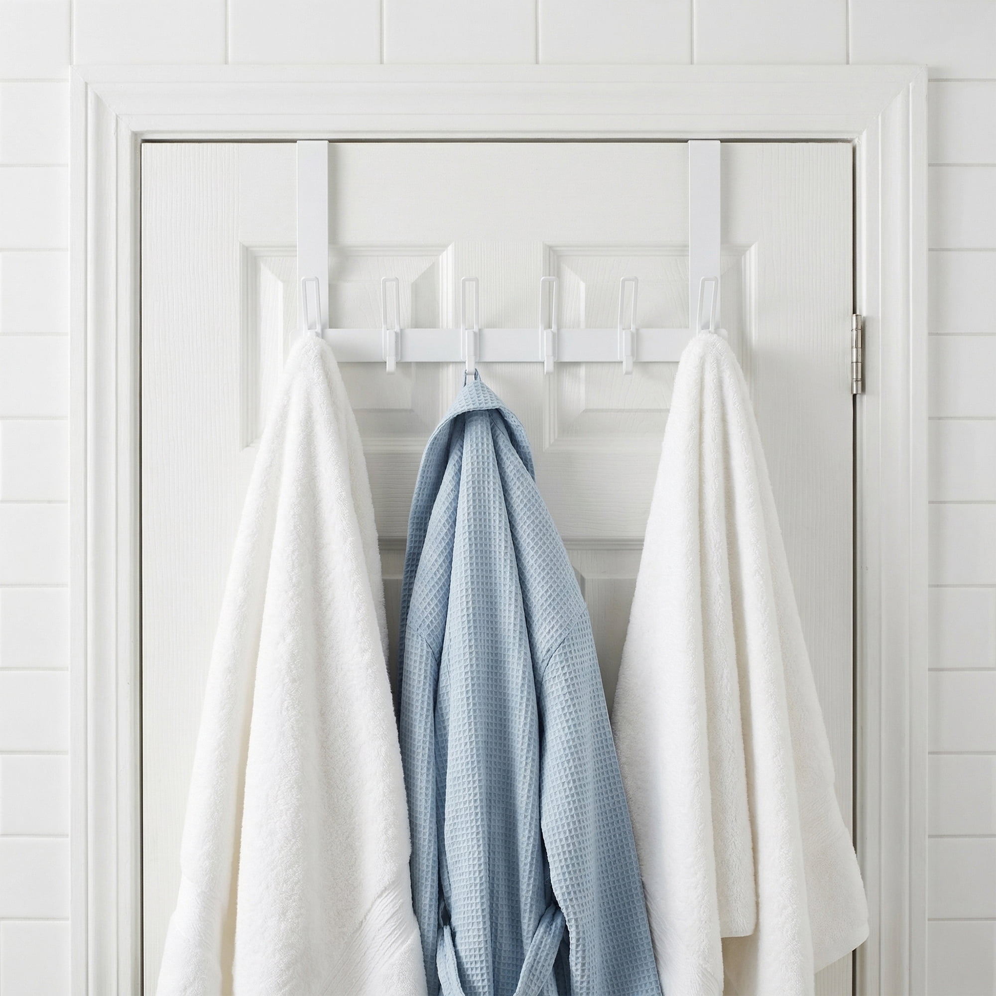 Unique Bargains Coat Rack Door Mount with 6 Hooks for Coats and Towels White 15.4"x7.1"