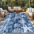 thumbnail image 2 of Navy Blue Coastal Outdoor Rug for Patio/Deck/Porch, Non-Slip Large Area Rug 5 x 7 Ft, Summer Beach Nautical Starfish Coral Vintage Indoor Outdoor Rugs Washable Area Rugs, Camping Rug Carpet Runner, 2 of 8