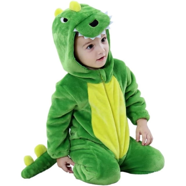 QIAONIUNIU Disfraz de dinosaurio verde para bebé de Halloween, mono para niños pequeños, mameluco de cosplay de 12 a 18 meses