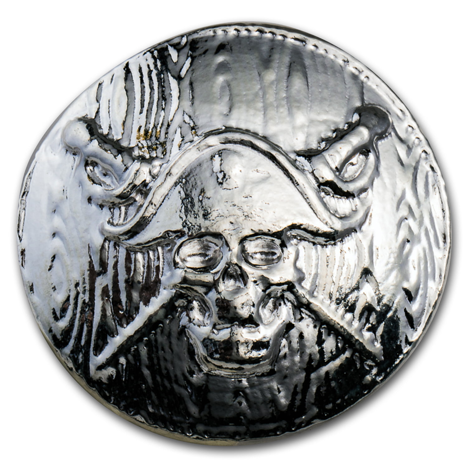 HAND POURED 2016 2 oz Pure Silver HIGH RELIEF ANTIQUE FINISH JOLLY ROGER 