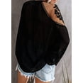 thumbnail image 3 of Blusas de encaje de crochet con cuello en V para mujer, camisas casuales holgadas con mangas abullonadas para otoño, blusas de gasa holgadas, 3 of 4