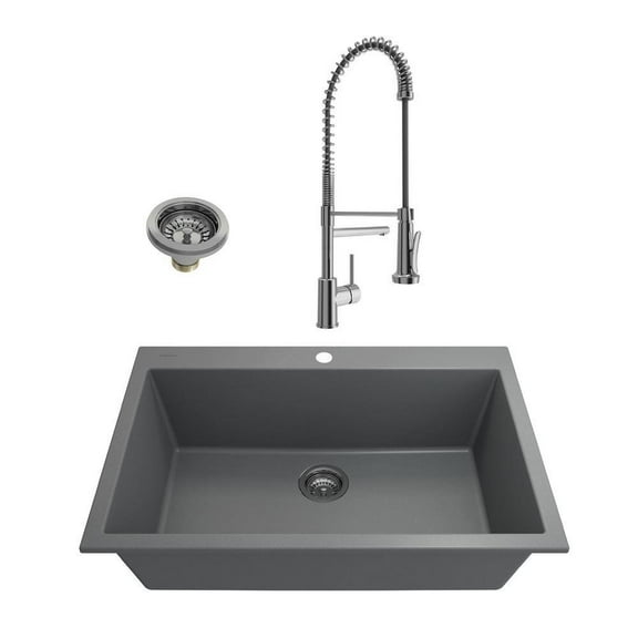 BOCCHI 1604-506-2019CH Dual Mount Granite Composite 33" 1 Bowl Kitchen Sink Kit