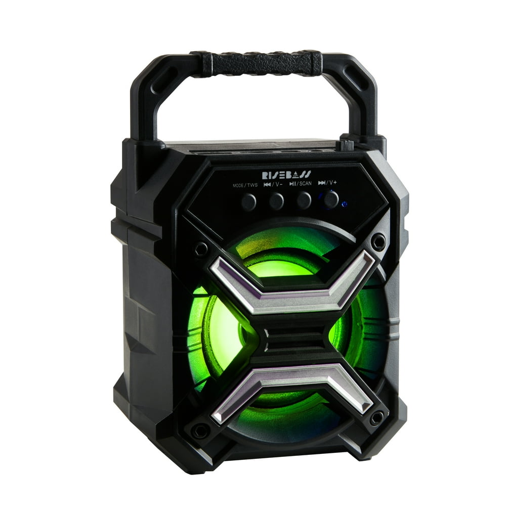 Risebass Portable Mini Bluetooth Speaker, with Party Lights. Size 7/4" Color Black Model RB1547