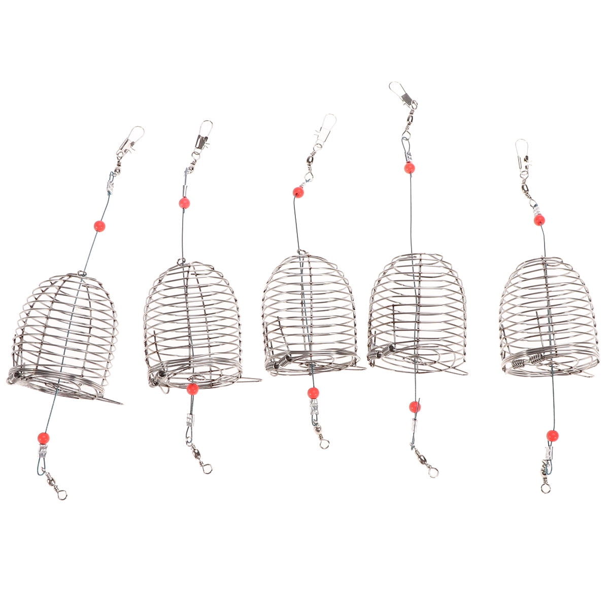 Frcolor 8pcs Stainless Steel Fishing Bait Cage Lure Cage Bait Fishing Trap  Basket Feeder Holder Fishing Tackle(Red, Large) 