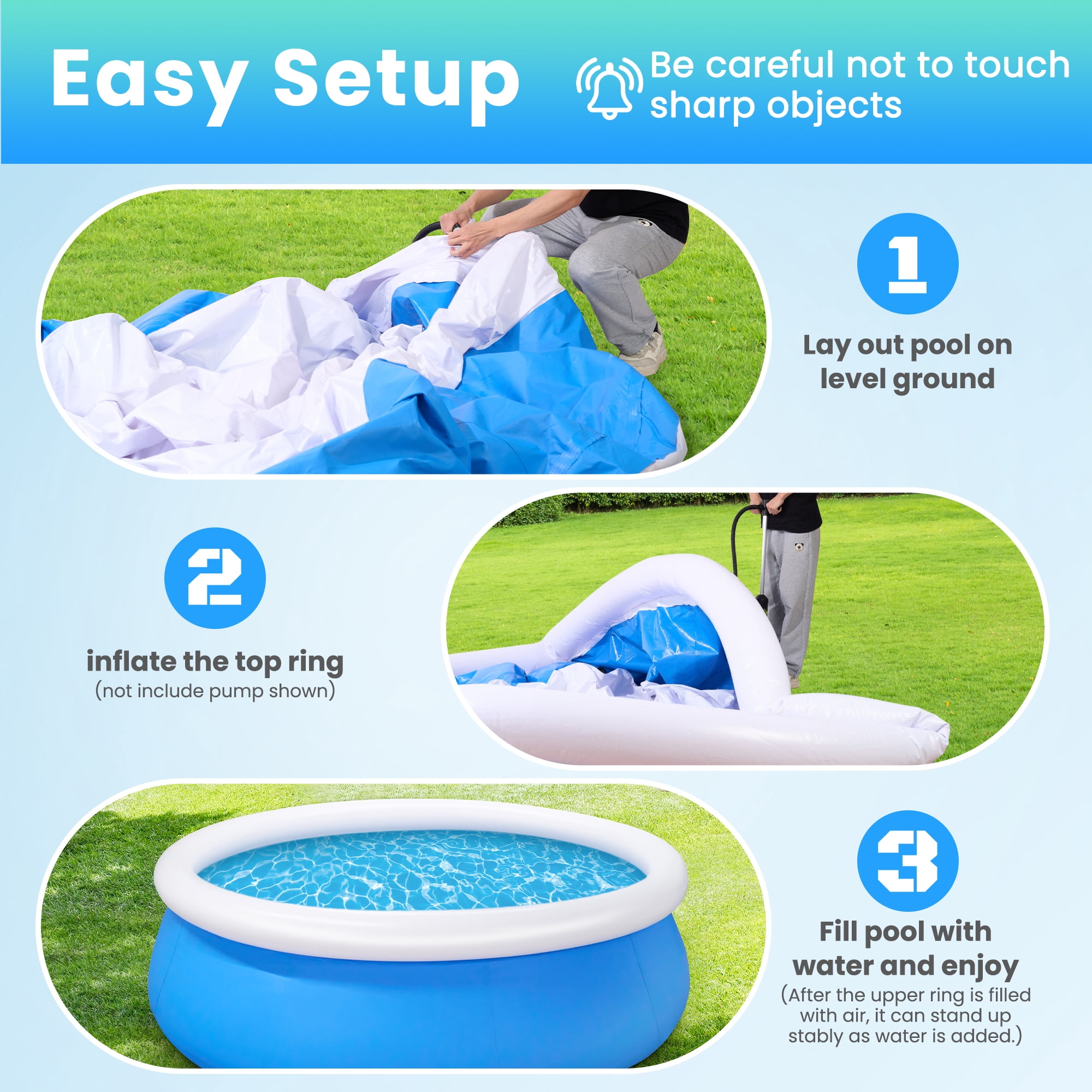 Mousport 10ft x 30in Round Inflatable Swimming Pool with Filter – Blue Fast Set Family Pool for Backyard Outdoor Summer Use