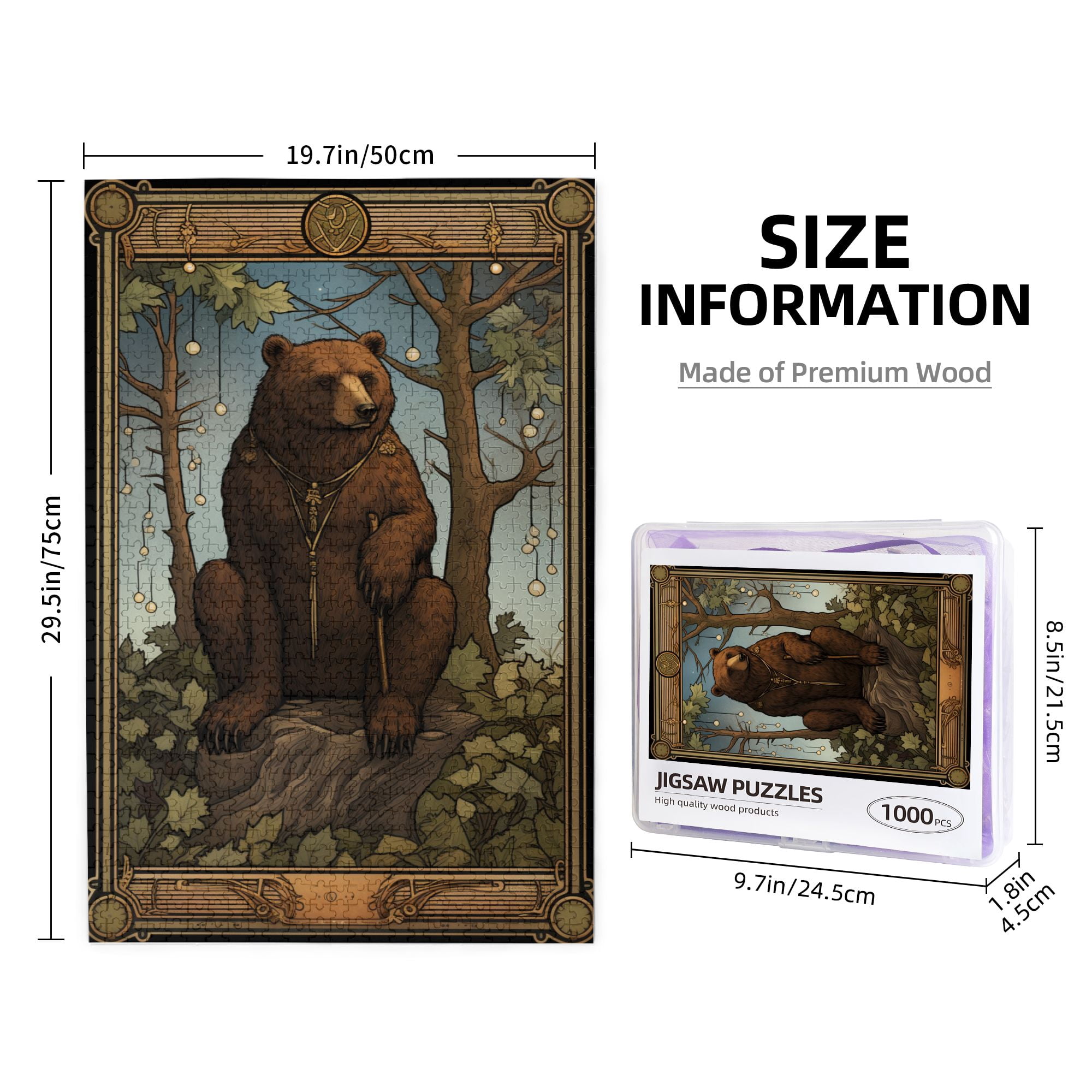 1000 PCS Forests Brown Bear 1000 Piece Animal Jigsaw Puzzles,Funny Animal Wooden Puzzle For Home Wall Decor,Puzzles Suitable For Entertaining With Family During Holidays,Brain Challenge