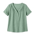 thumbnail image 4 of IUYRTFE Women's V-Neck Short Sleeve Cotton Linen Blouse Relaxed Fit Casual Summer Top with Button Detail, 4 of 8