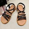 thumbnail image 4 of Black Flat Sandals For Womens With Cross Strap Round Toe Open Toe Rear Elastic Band Solid Color For Spring Summer Beach Wear Size 40, 4 of 8