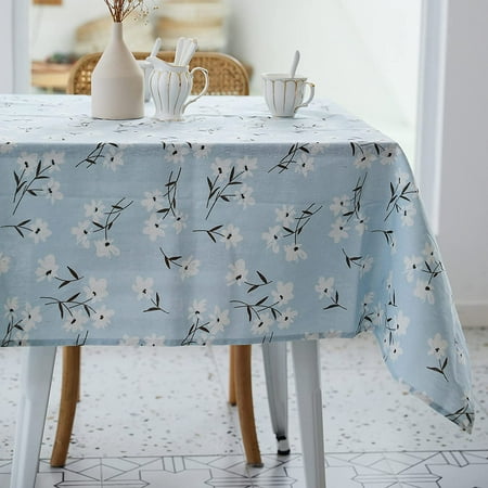 

Pastoral Rectangle Tablecloth - 60 x 120 Inch - Linen Fabric Table Cloth - Washable Table Cover with Dust-Proof Wrinkle Resistant for Restaurant Picnic Indoor and Outdoor Dining Floral (Light Blue)