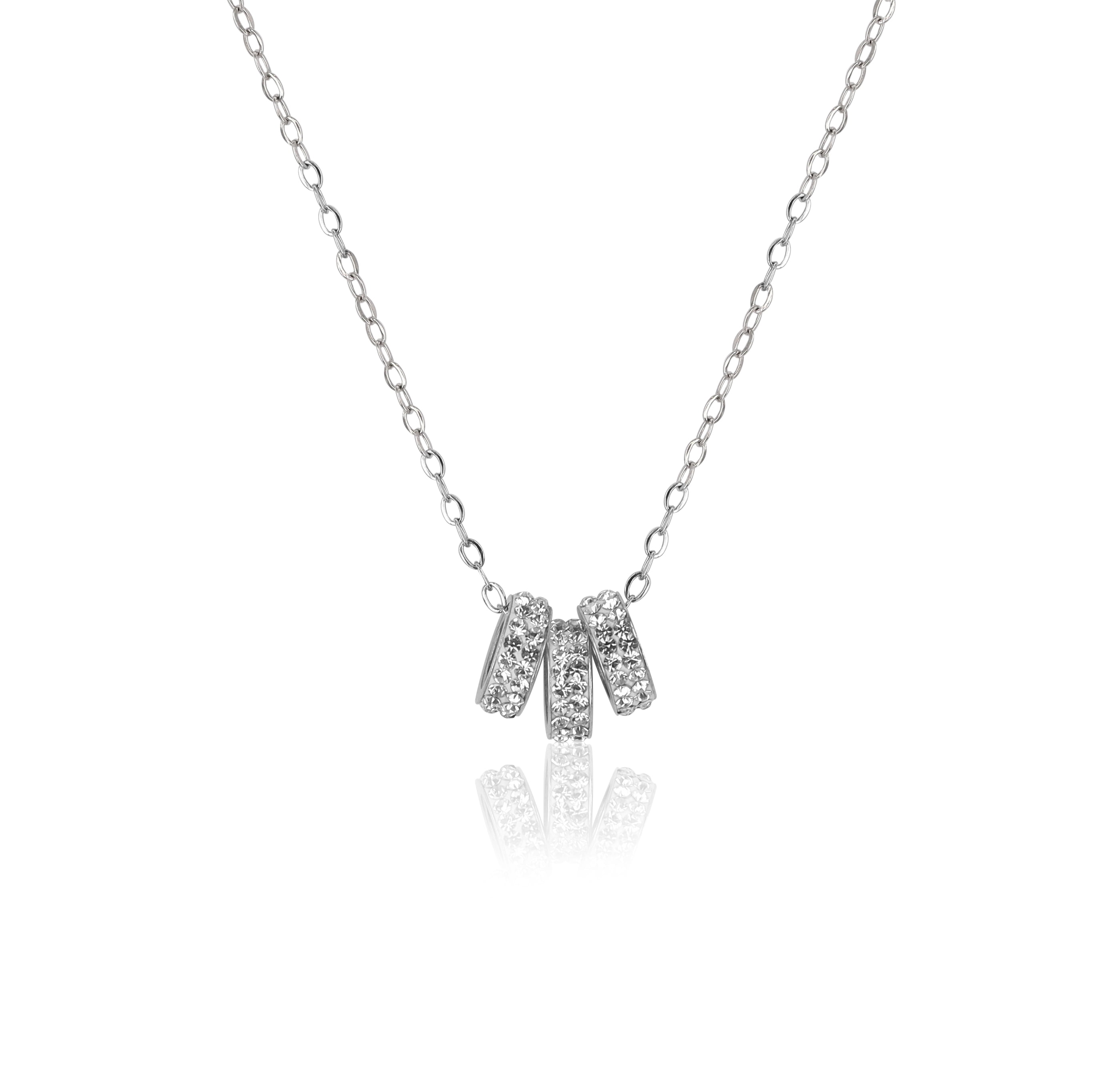 Brilliance Sterling Silver Necklace, 18-inch, 3 Floating Crystal Rondelle Pendants, Women’s Jewelry, Adult