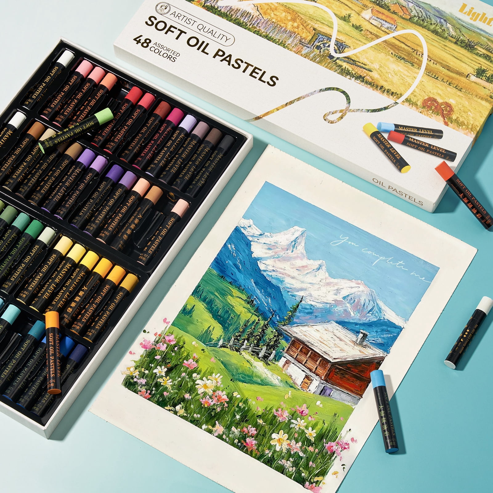Lightwish Professional Oil Pastels, 48 Assorted Color and 4 White, Set of 52, Creamy&Vibrant Soft Oil Pastels for Artists