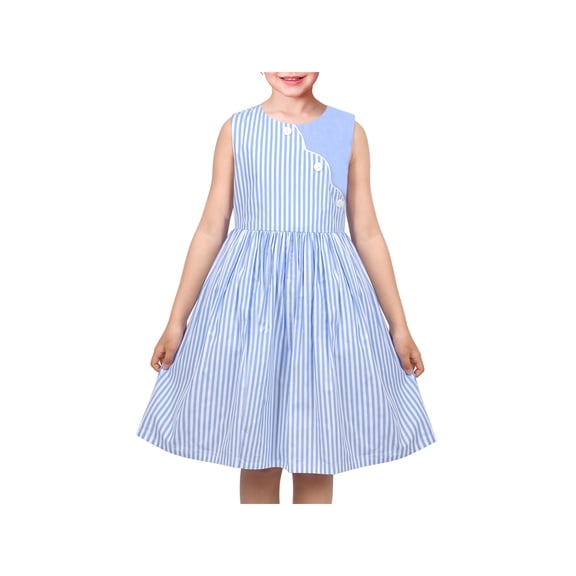 Sunny Fashion Girls Dress Striped Asymmetrical Color Block Button Sleeveless Casual 6 Years