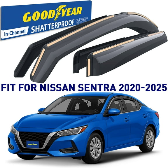 Goodyear Shatterproof in-Channel Window Deflectors for Nissan Sentra 2020-2025, Rain Guards, Window Visors for Cars, Vent Deflector, Car Accessories, 4 pcs - GY008418