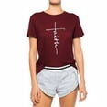 thumbnail image 2 of facefd Femmes T-Shirt Col Rond Manches Courtes Blouse Casual Fille Col Rond T-Shirt Lettre Tee-Shirt, Vin Rouge, L, 2 of 5