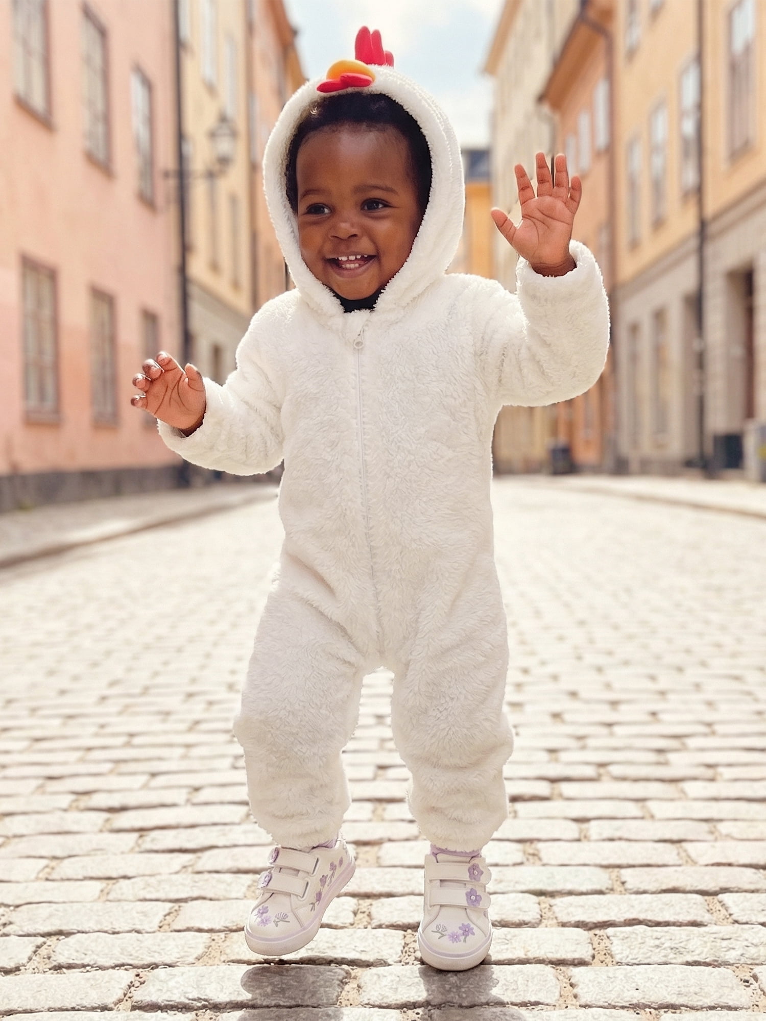 RUINIXCW Newborn Baby Halloween Chick Chicken Costume Infant Baby Girl Boy Halloween Outfit Fall Winter Romper Warm Plush Long Sleeve Zipper Hood Jumpsuit with Tail