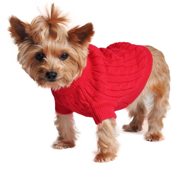 Cable Knit Dog Sweater by Doggie Design - Fiery Red X-Large