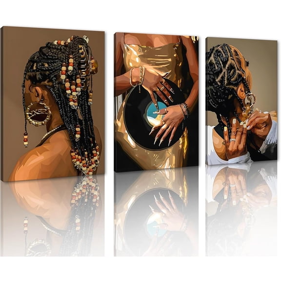 Hieng Canvas Wall Art Painting African Woman Pictures Modern Gold Black Woman Holding Gold Jewelry Posters Prints Artwork Home Decor for Living Room Bedroom Office Unframed