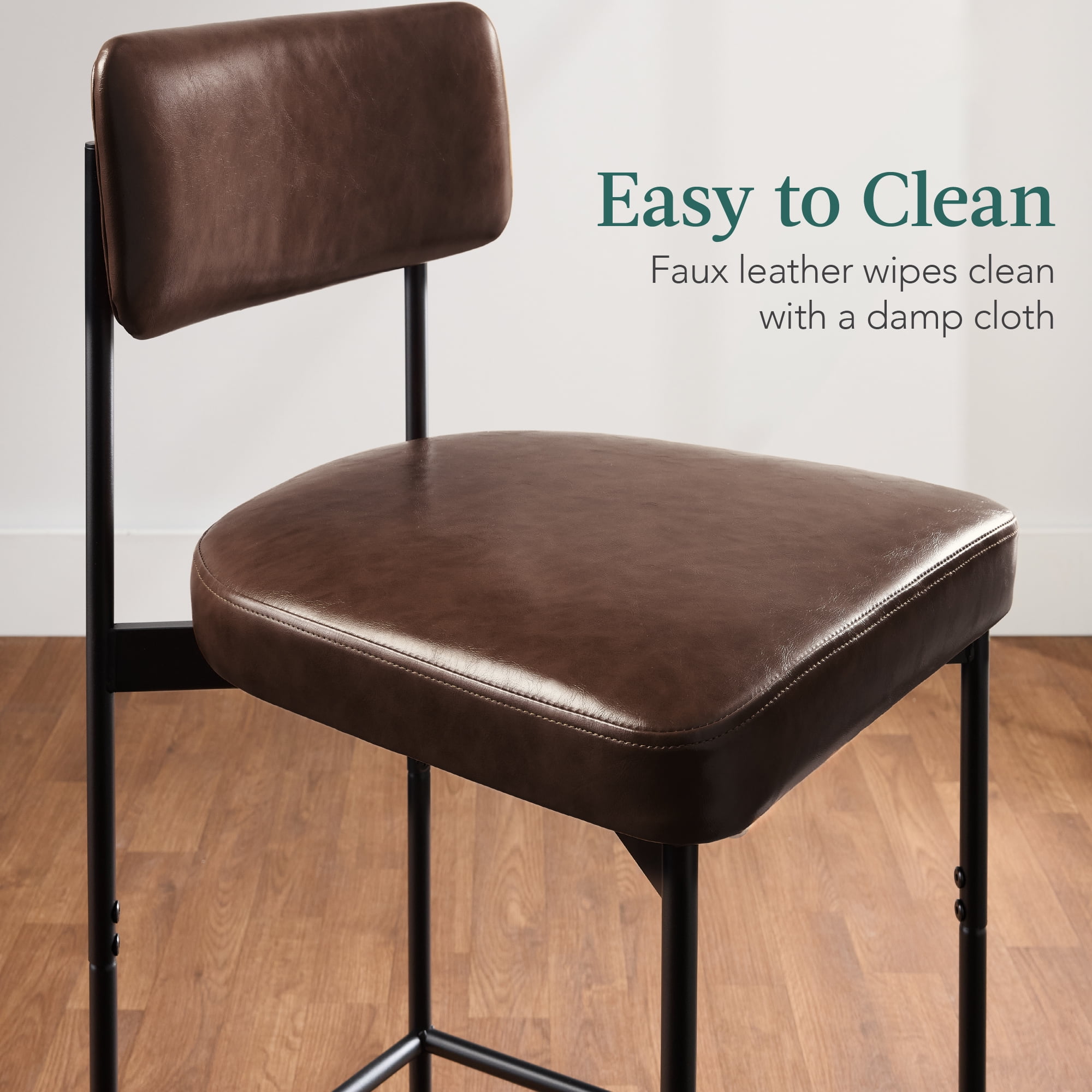 Best Choice Products Set of 2, Armless Counter Height Bar Stools, Modern PU Faux Leather Stools - Mocha Brown