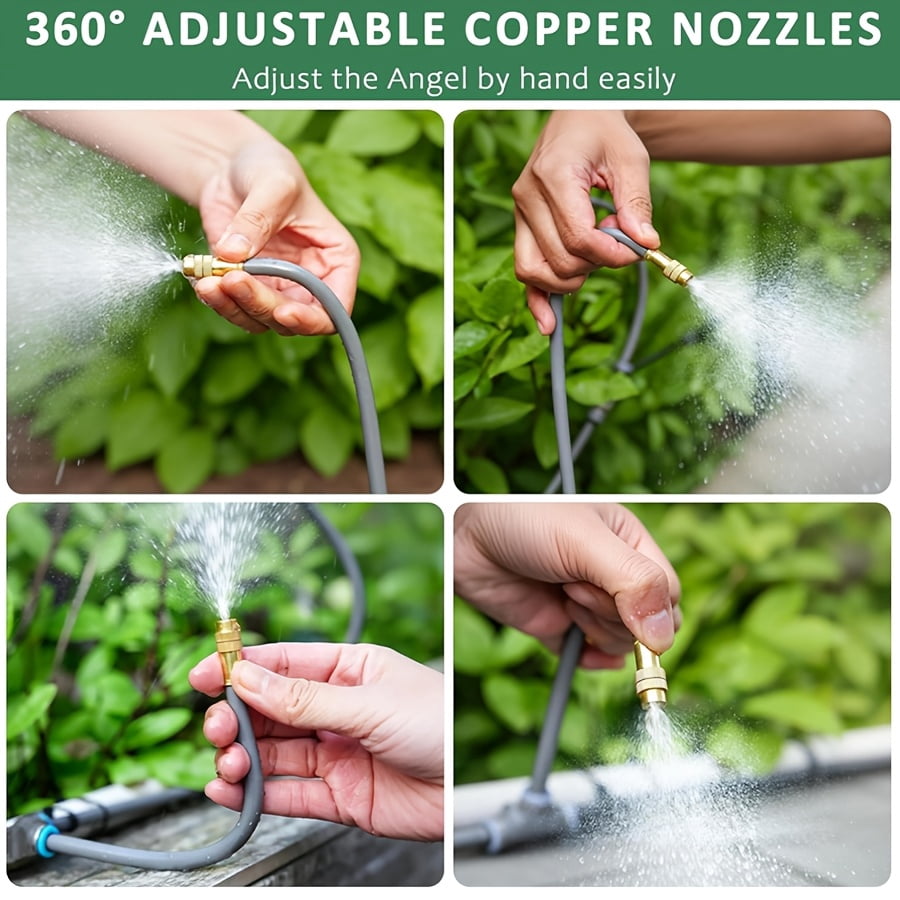 200ft Drip Irrigation System, Upgraded Garden Watering Kit with 32 Adjustable Copper Nozzles, 360° Flexible Drip Irrigation Kit Automatic Watering System for Garden, Automati