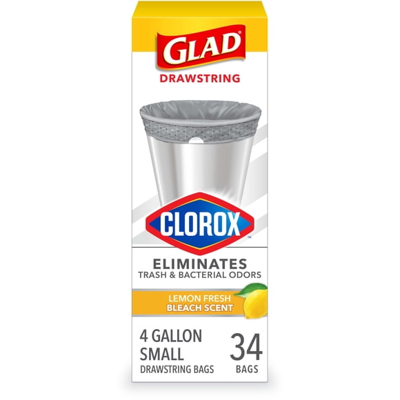 Bolsas de basura Glad Small Drawing String 4L con Clorox 34 unidades