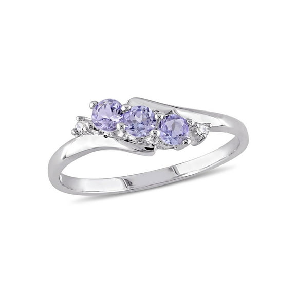1/3 Carat (Ctw) Tanzanite Three Stone Anniversary Ring Band in 10K White Gold for Women