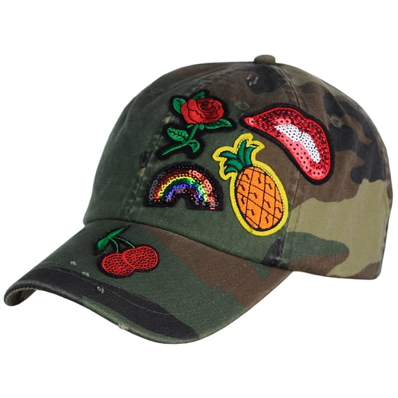 NYFASHION101 Embroidered Multi Patch Adjustable Baseball Cap Hat, Camo Green