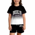 thumbnail image 2 of OOOUM Silky Soft T-Shirt Shorts 2 Piece Set Summer Letter Graphic Outfits Casual Cute Clothing For Toddler And Big Kids Black1 9-10 Years, 2 of 5