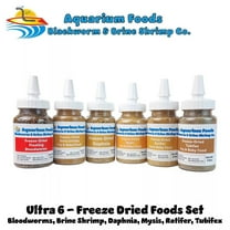 6-Pack of Bloodworms, Brine Shrimp, Daphnia, Mysis Shrimp, Rotifers, Tubifex Powders /Bits for allFish, Marine Fish, Corals - 6 x Squeeze Bottles