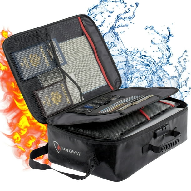 ROLOWAY Fireproof Document Bag (17 x 11.8 x 5 inch) with Lock